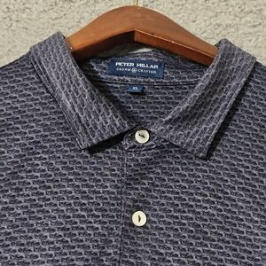 Peter Millar Car Polo Shirt Mens XL Blue Geometric Crown Crafted Golf MS21EK507S